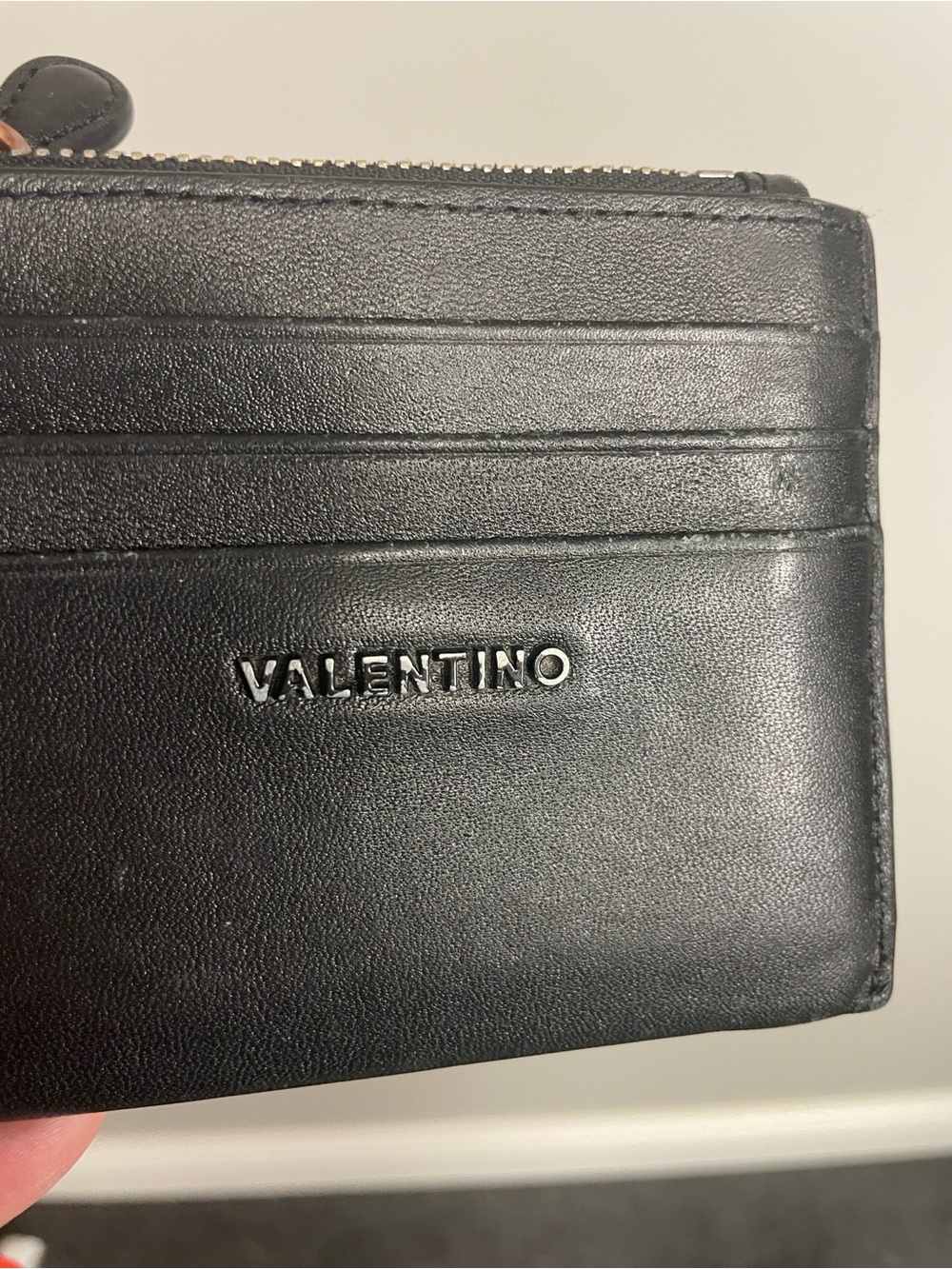 Valentino Credit Card Leather Wallet 4.5”x3.25” Black zippered pouch - Picture 2 of 4